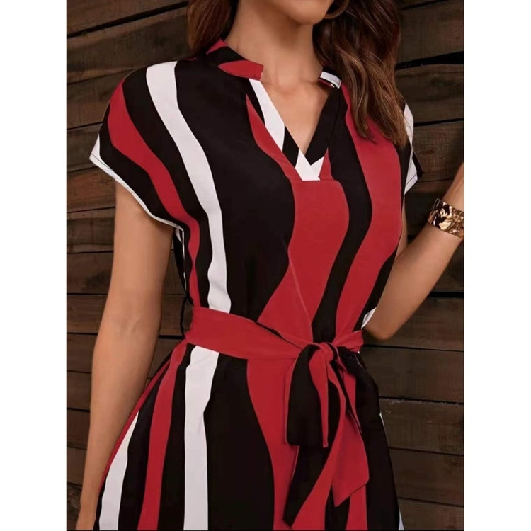 French V-Neck Slim Striped Dress