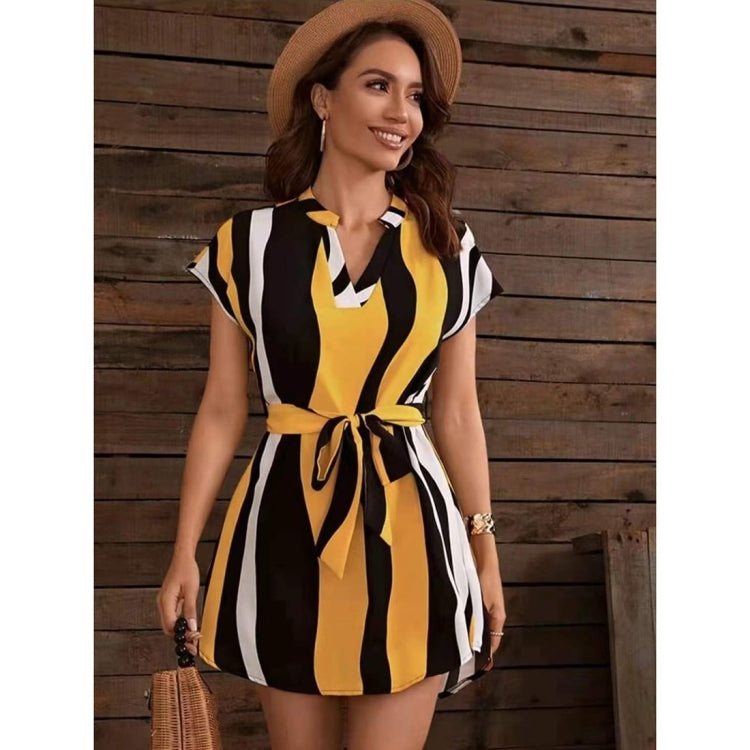 French V-Neck Slim Striped Dress