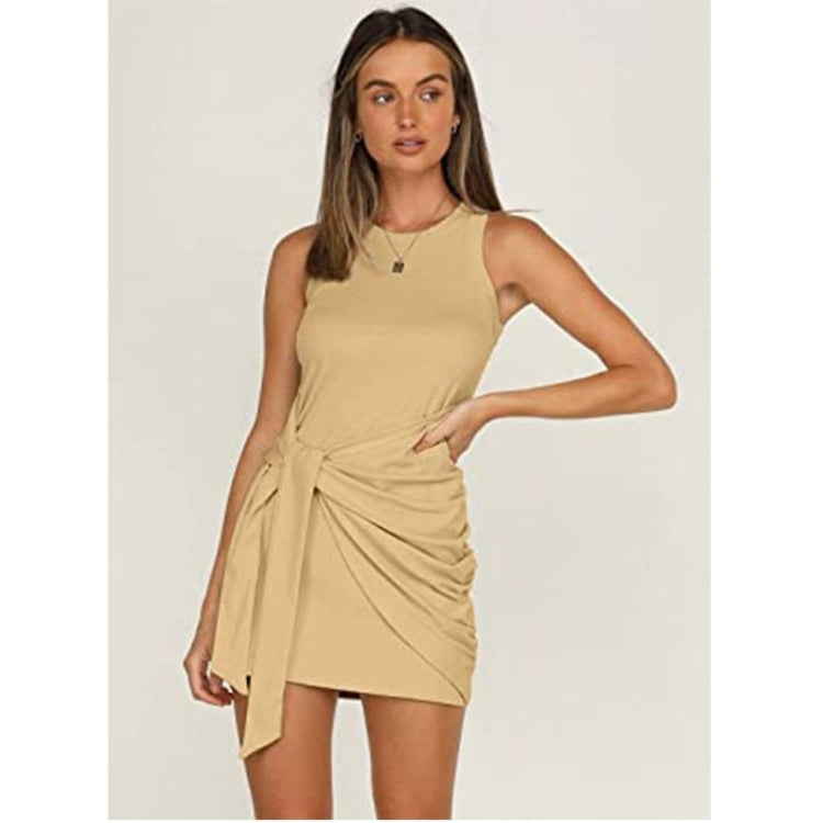 Sleeveless Crew Neck Bow Ties Irregular Dress