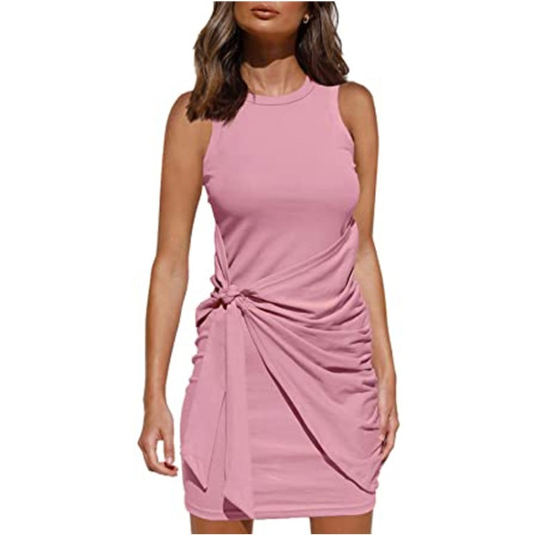 Sleeveless Crew Neck Bow Ties Irregular Dress