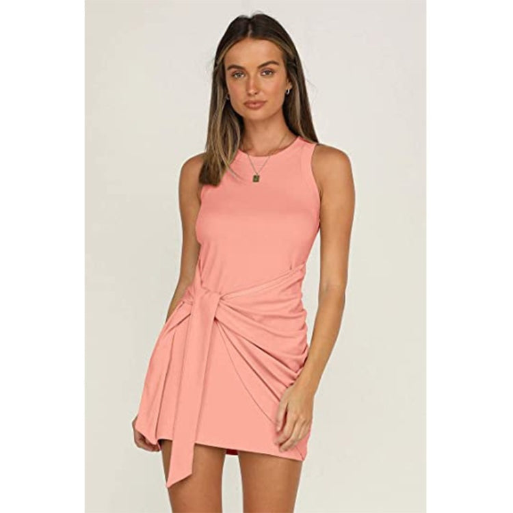 Sleeveless Crew Neck Bow Ties Irregular Dress
