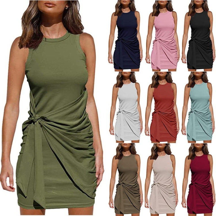 Sleeveless Crew Neck Bow Ties Irregular Dress