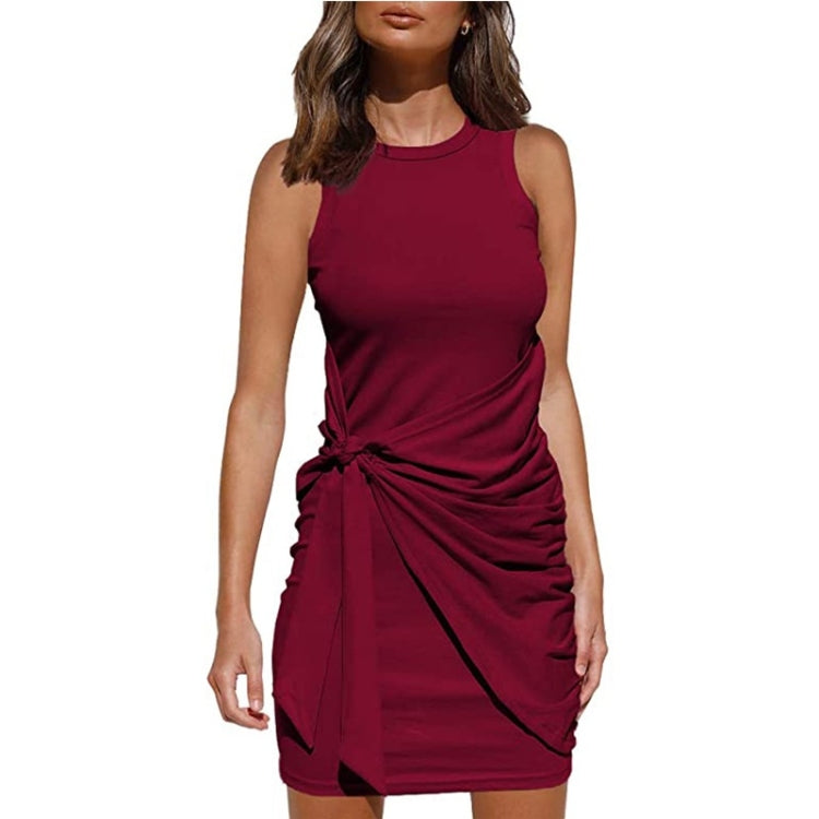 Sleeveless Crew Neck Bow Ties Irregular Dress