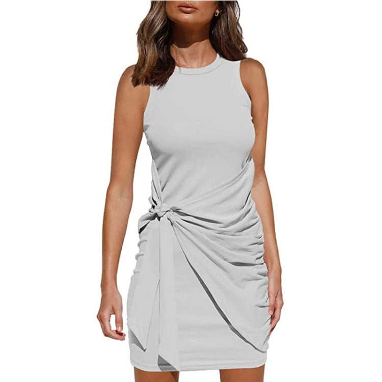Sleeveless Crew Neck Bow Ties Irregular Dress