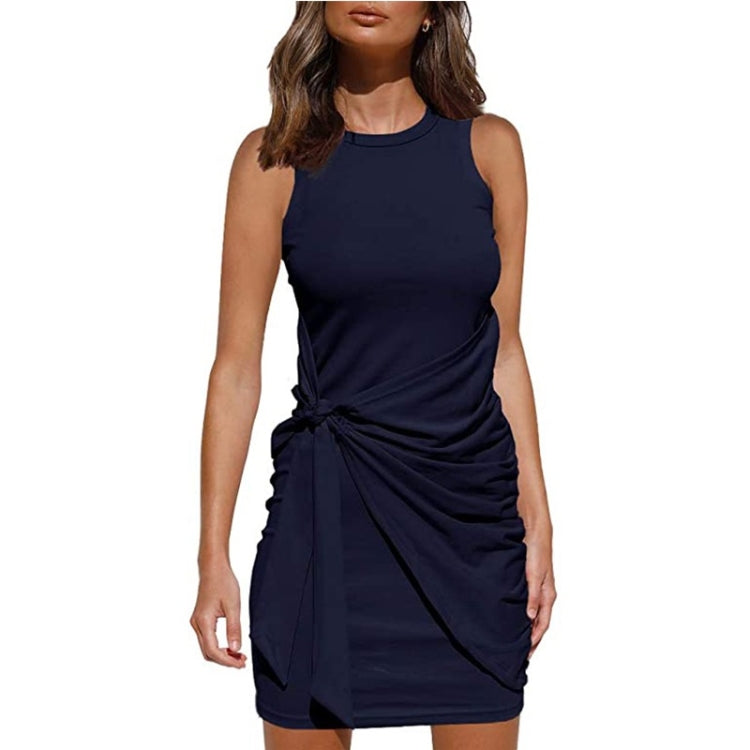 Sleeveless Crew Neck Bow Ties Irregular Dress