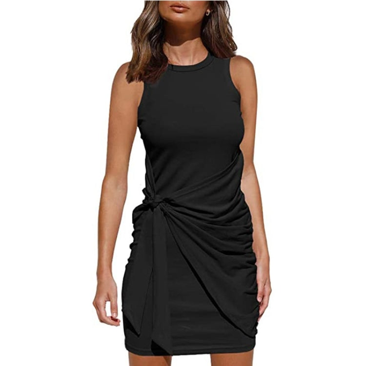 Sleeveless Crew Neck Bow Ties Irregular Dress