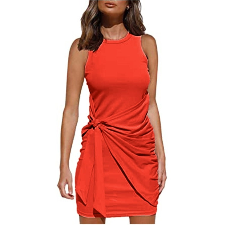 Sleeveless Crew Neck Bow Ties Irregular Dress