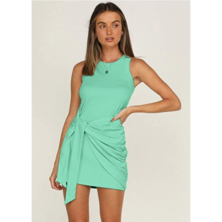 Sleeveless Crew Neck Bow Ties Irregular Dress