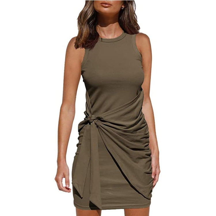 Sleeveless Crew Neck Bow Ties Irregular Dress