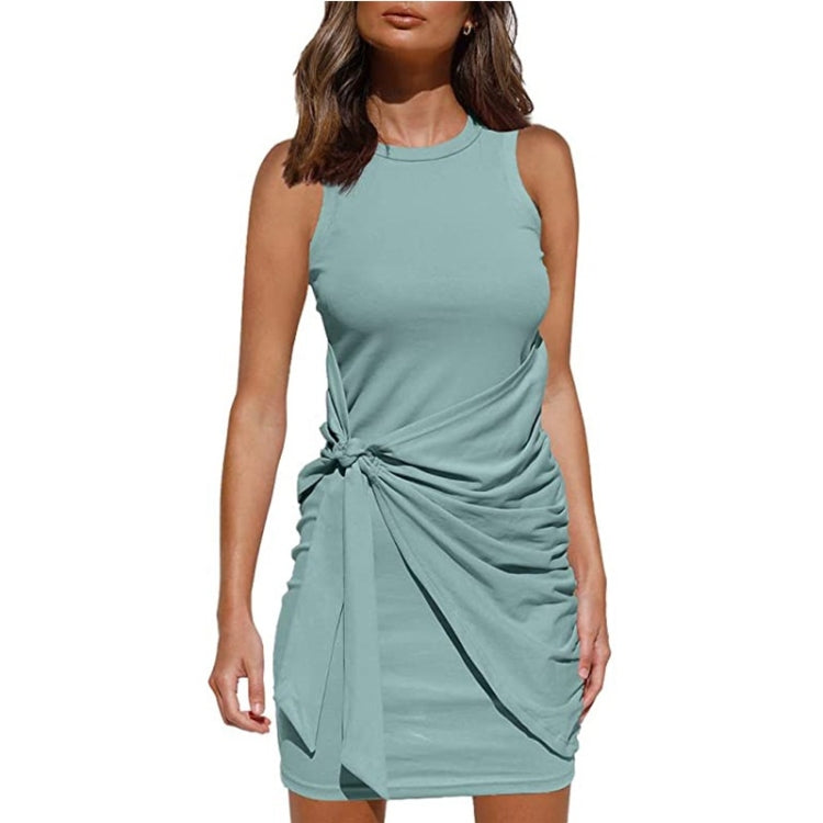 Sleeveless Crew Neck Bow Ties Irregular Dress
