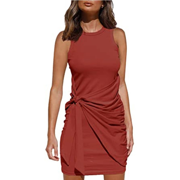 Sleeveless Crew Neck Bow Ties Irregular Dress