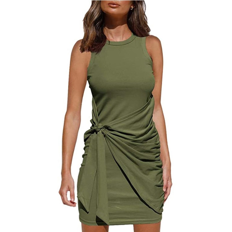 Sleeveless Crew Neck Bow Ties Irregular Dress
