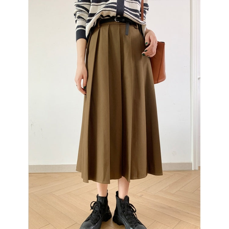 Spring Solid Color A-Line Pleated Umbrella Skirt for Ladies