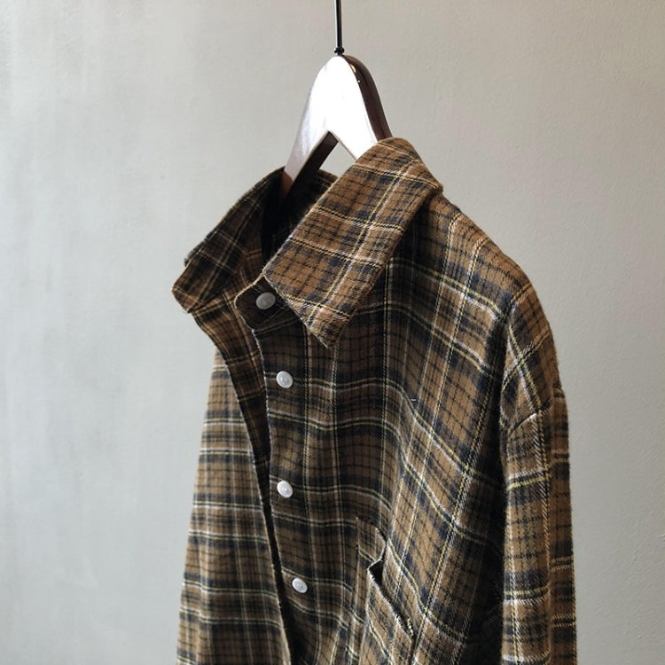 Spring Vintage Loose Long Sleeve Plaid Shirt for Ladies