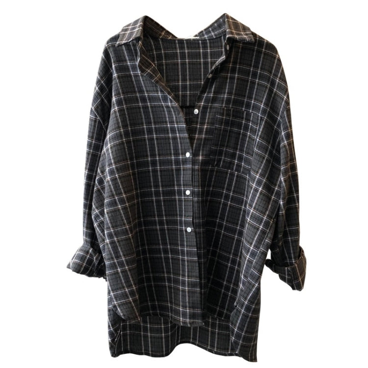 Spring Vintage Loose Long Sleeve Plaid Shirt for Ladies