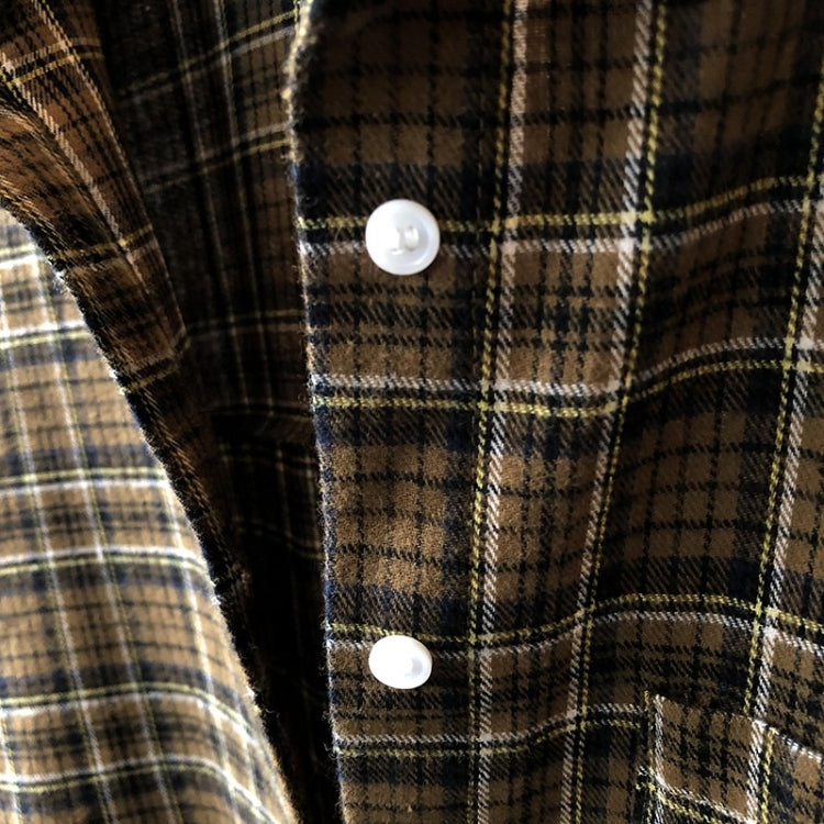 Spring Vintage Loose Long Sleeve Plaid Shirt for Ladies
