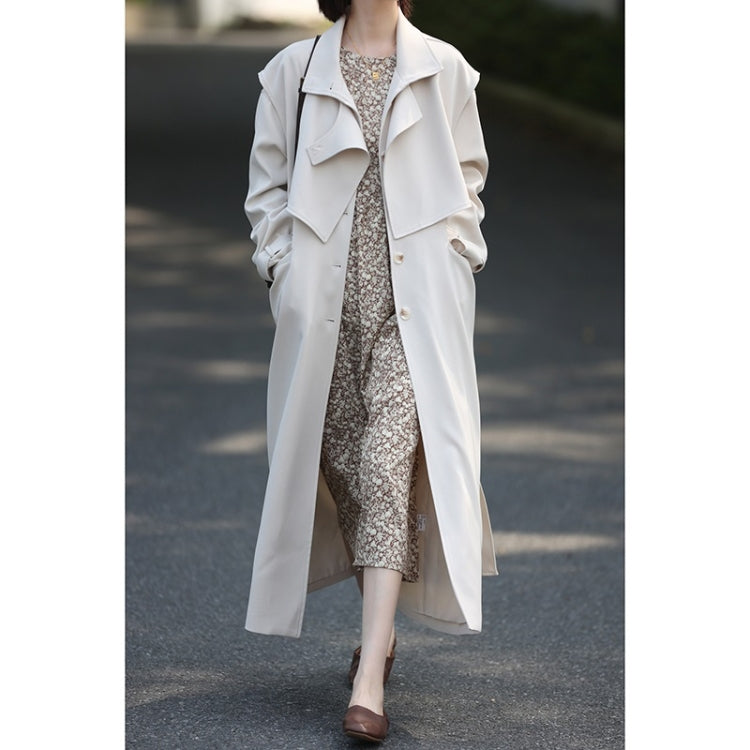 Spring Loose Long Windbreaker with Detachable Windshield & Belt for Ladies