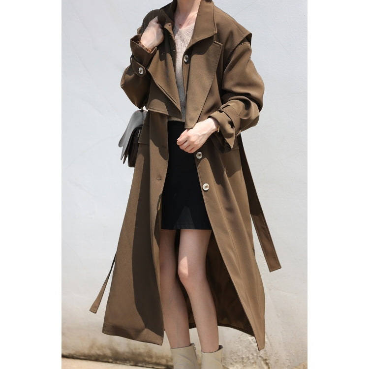 Spring Loose Long Windbreaker with Detachable Windshield & Belt for Ladies