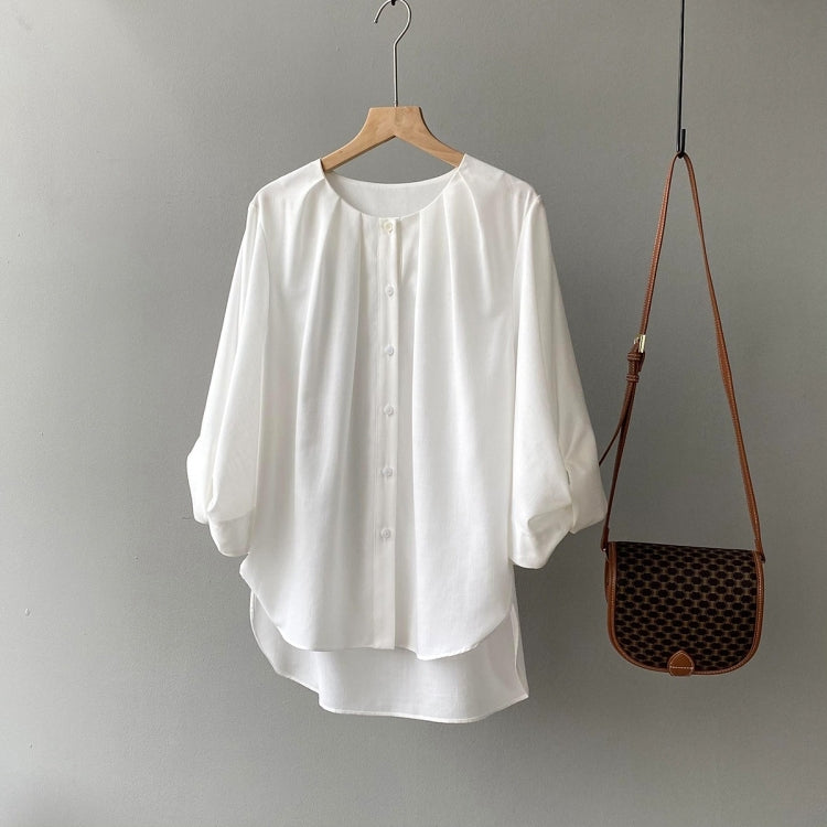Spring Solid Color Loose Long Balloon Sleeve Shirt for Ladies