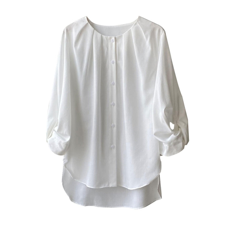 Spring Solid Color Loose Long Balloon Sleeve Shirt for Ladies