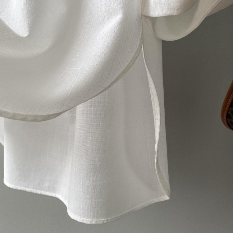 Spring Solid Color Loose Long Balloon Sleeve Shirt for Ladies