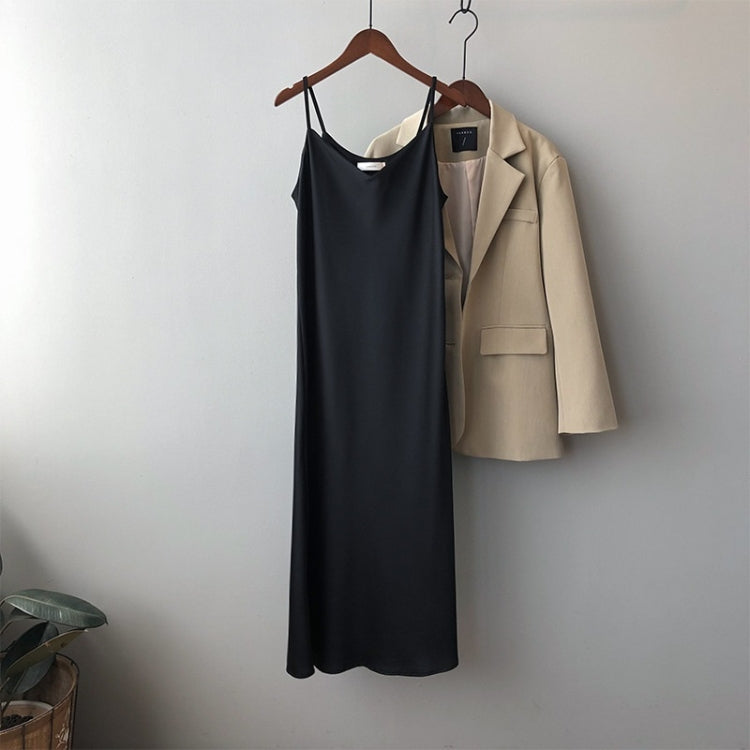 Spring Satin V-Neck Suspender Dress For Ladies