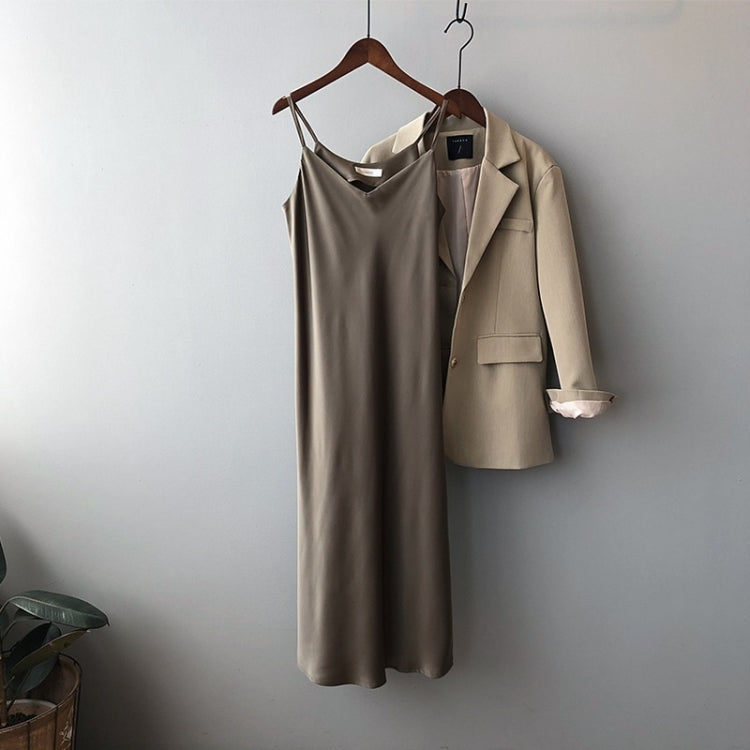 Spring Satin V-Neck Suspender Dress For Ladies