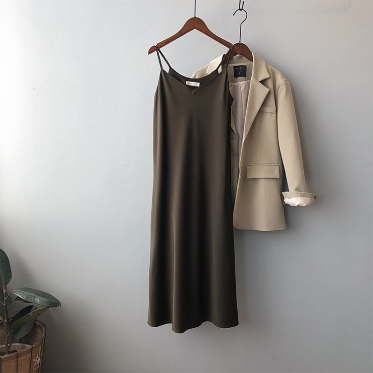 Spring Satin V-Neck Suspender Dress For Ladies