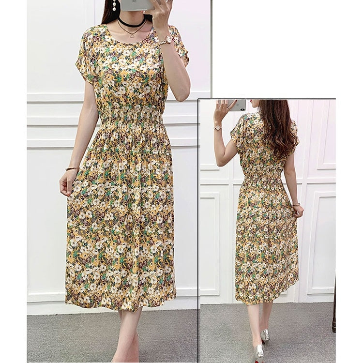Summer Vintage Floral Cotton Silk Dress for Ladies
