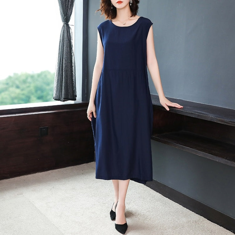 Summer Solid Color Loose Sleeveless Splicing Dress for Ladies