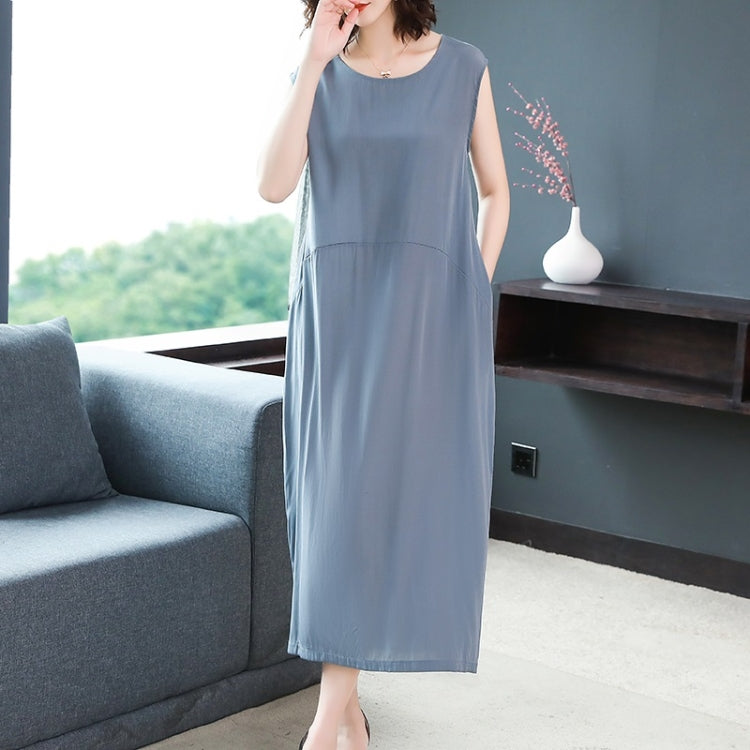 Summer Solid Color Loose Sleeveless Splicing Dress for Ladies