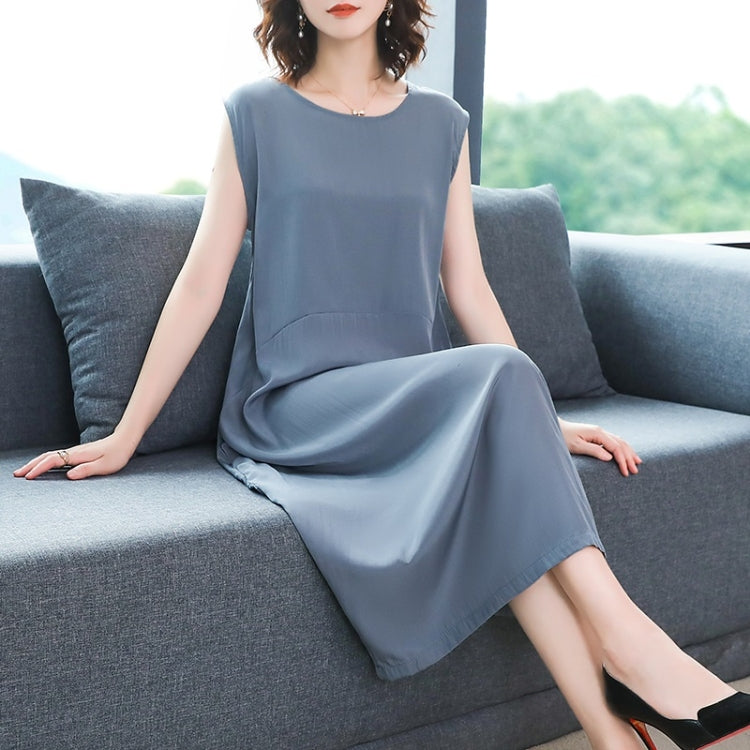 Summer Solid Color Loose Sleeveless Splicing Dress for Ladies