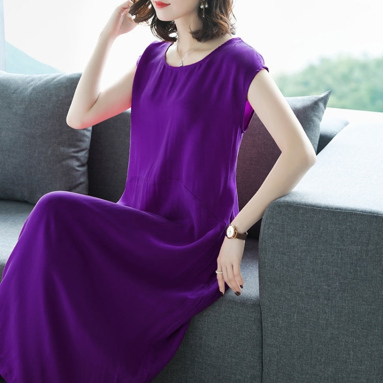 Summer Solid Color Loose Sleeveless Splicing Dress for Ladies