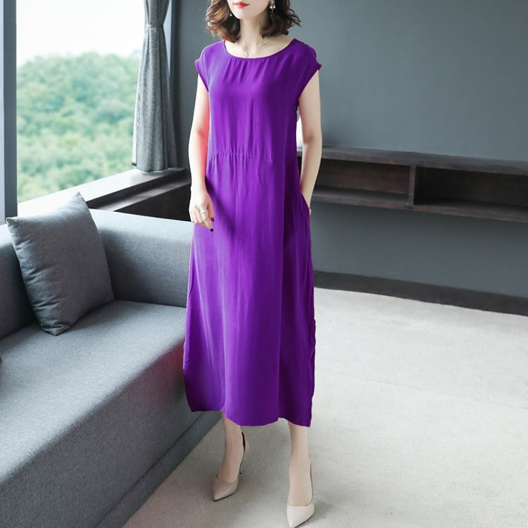 Summer Solid Color Loose Sleeveless Splicing Dress for Ladies