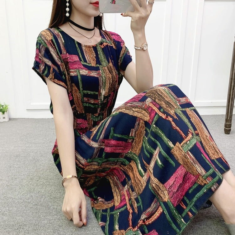 Summer Vintage Cotton Silk Print Dress for Ladies