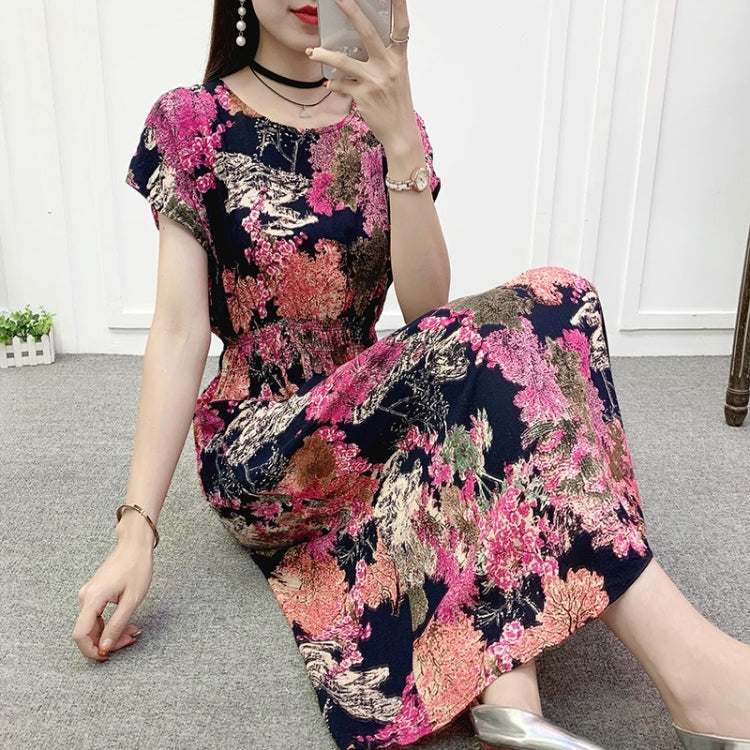 Summer Vintage Cotton Silk Print Dress for Ladies