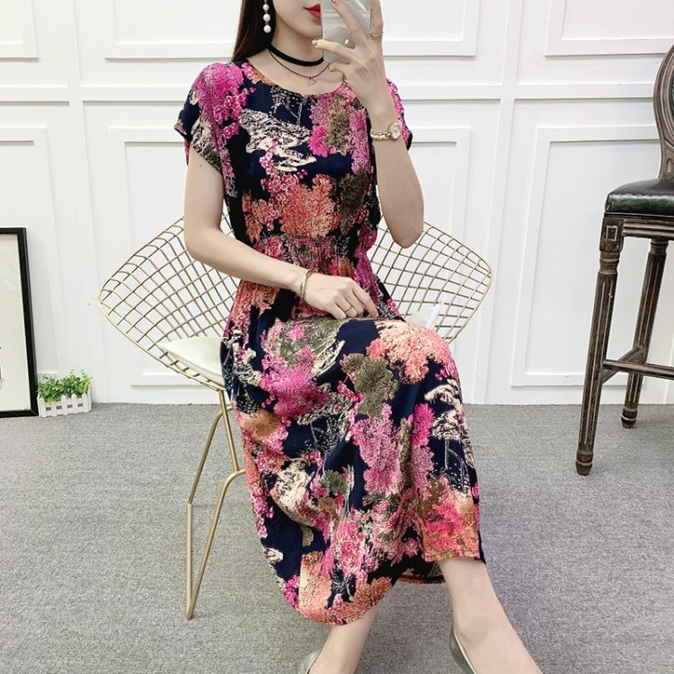 Summer Vintage Cotton Silk Print Dress for Ladies