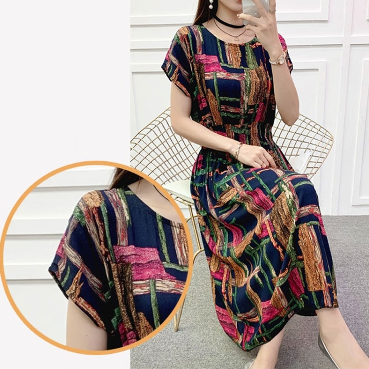 Summer Vintage Cotton Silk Print Dress for Ladies