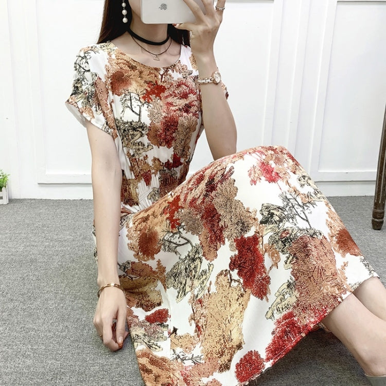 Summer Vintage Cotton Silk Print Dress for Ladies
