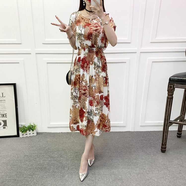 Summer Vintage Cotton Silk Print Dress for Ladies