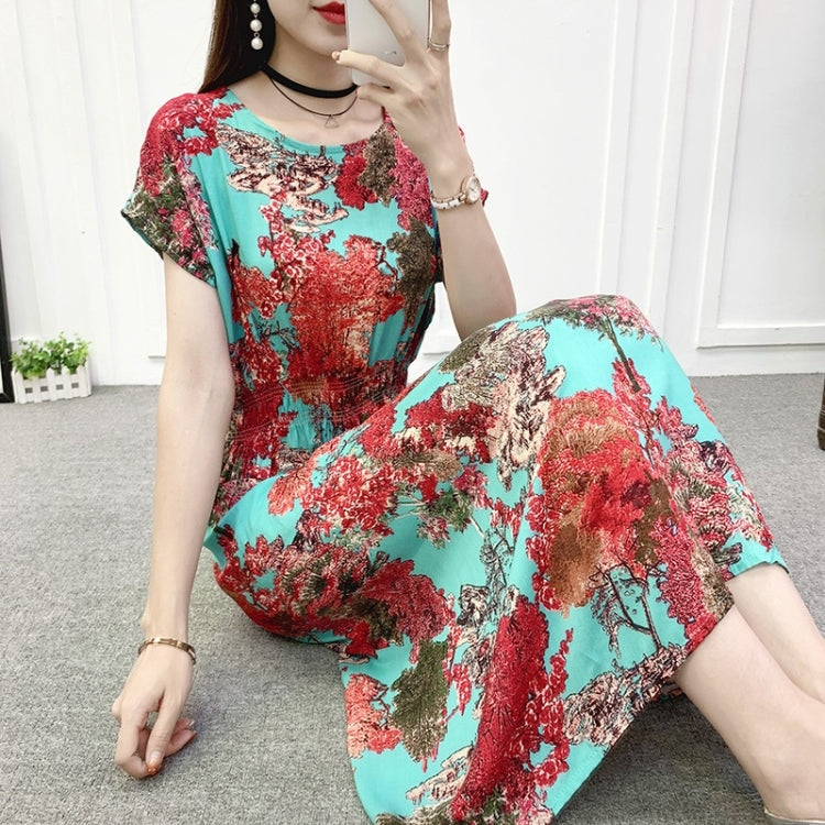 Summer Vintage Cotton Silk Print Dress for Ladies