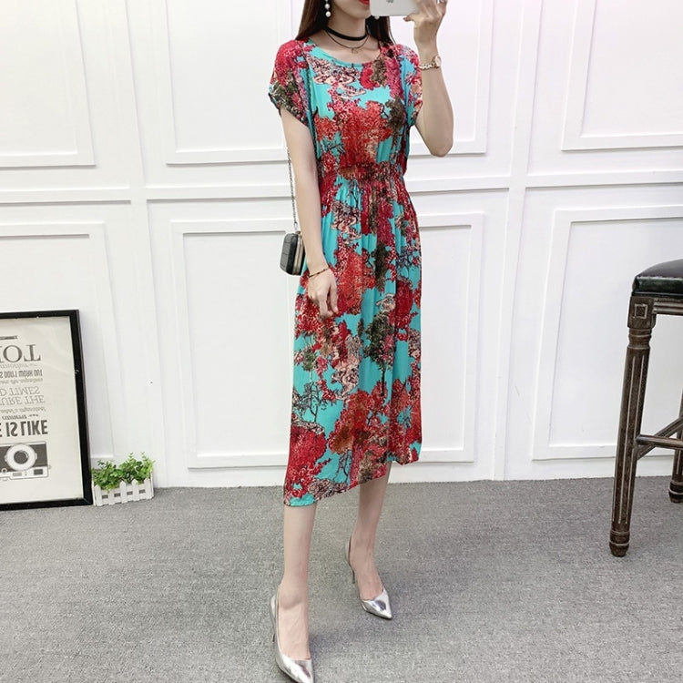 Summer Vintage Cotton Silk Print Dress for Ladies