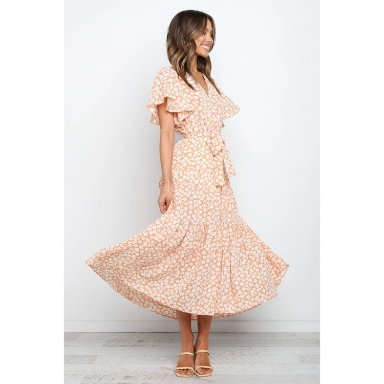 Short Sleeve Lace-Up Print Long Swing Dress For Women
