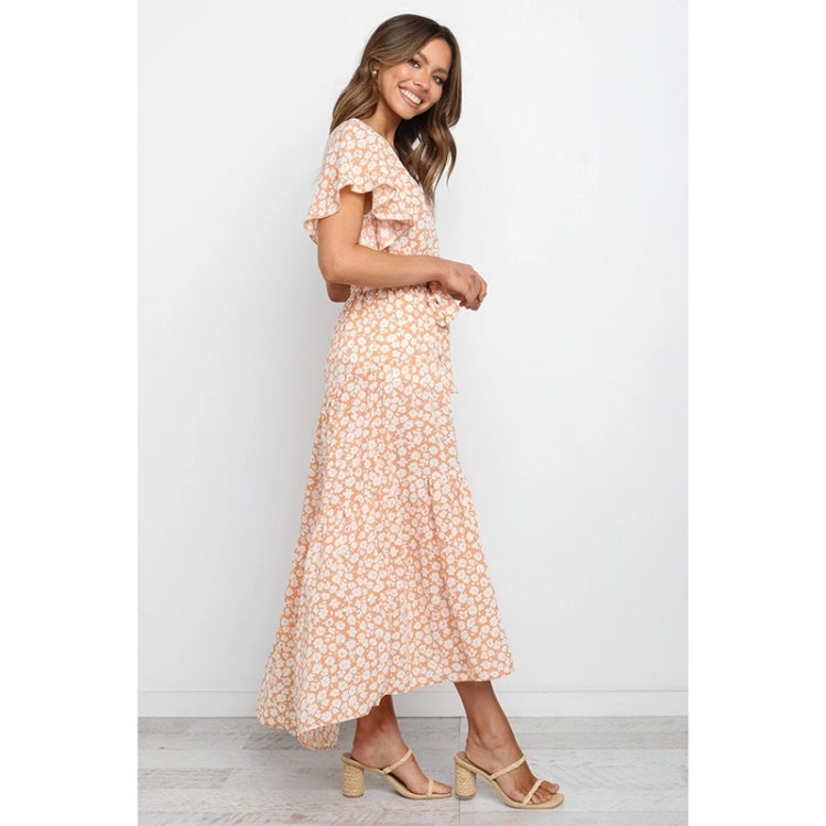 Short Sleeve Lace-Up Print Long Swing Dress For Women