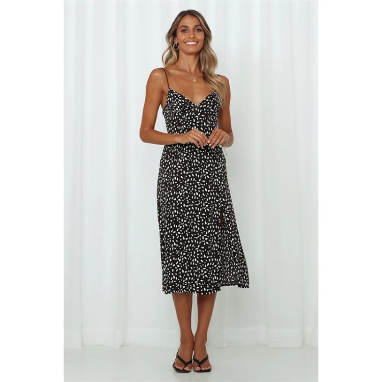 Summer Sling Print Hem Slit Dress For Ladies