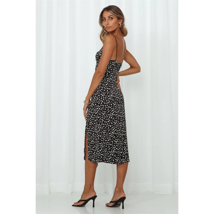 Summer Sling Print Hem Slit Dress For Ladies
