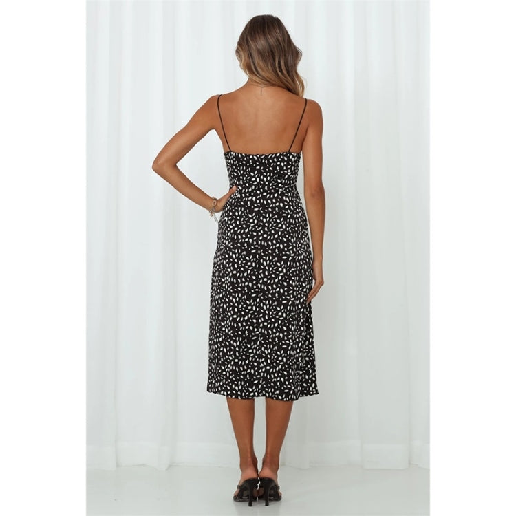 Summer Sling Print Hem Slit Dress For Ladies