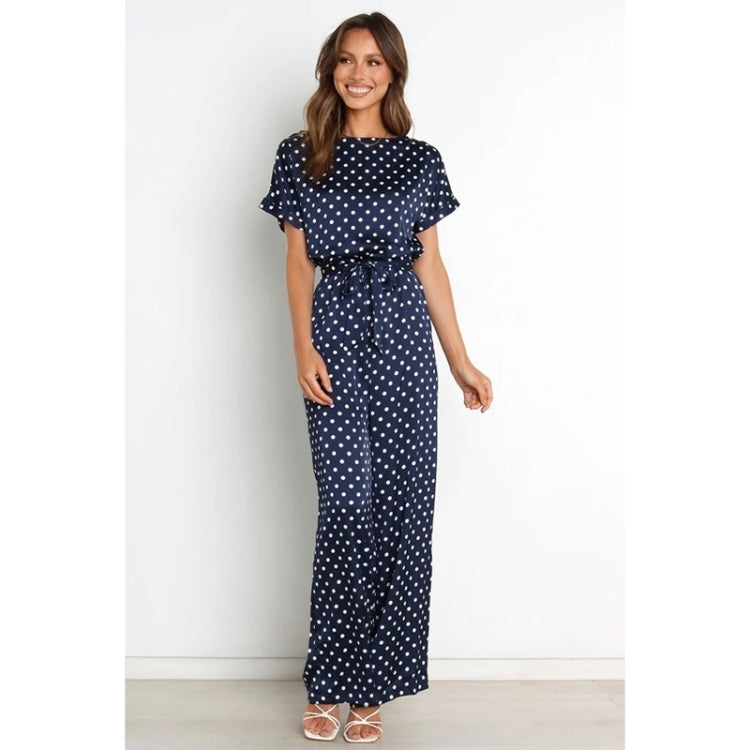 Batwing Sleeve Tie Waist Dot Print Jumpsuit For Ladies