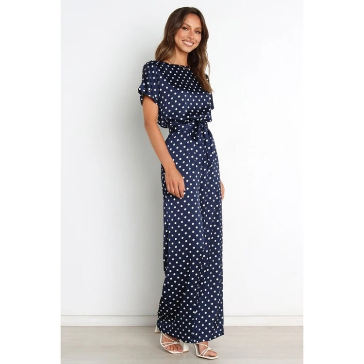 Batwing Sleeve Tie Waist Dot Print Jumpsuit For Ladies