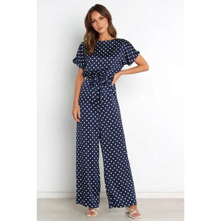 Batwing Sleeve Tie Waist Dot Print Jumpsuit For Ladies